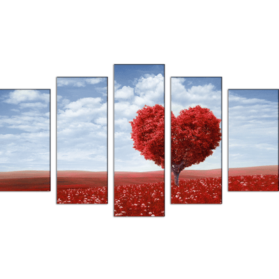 DECORGLANCE Panel painting Red Tree In The Shape Of Heart Canvas Wall Painting- With 5 Frames