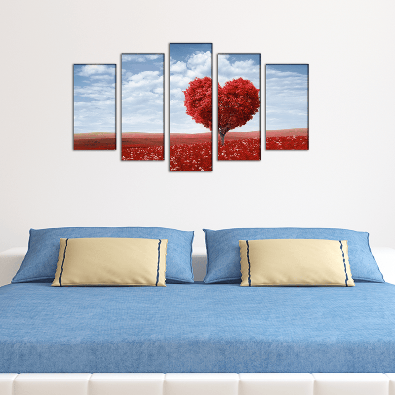 DECORGLANCE Panel painting Red Tree In The Shape Of Heart Canvas Wall Painting- With 5 Frames