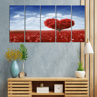 DECORGLANCE Panel painting Panel Paintings Red Tree In The Shape Of Heart Wood Framed Canvas Wall Painting- With 5 Frames
