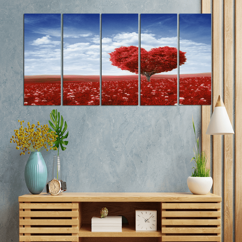 DECORGLANCE Panel painting Panel Paintings Red Tree In The Shape Of Heart Wood Framed Canvas Wall Painting- With 5 Frames