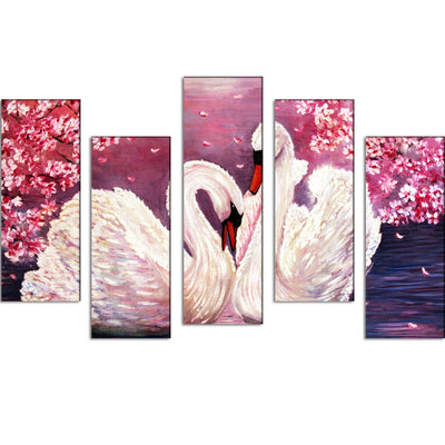 DECORGLANCE Panel painting Romantic Couple of Swans Canvas Wall Painting - With 5 Frames