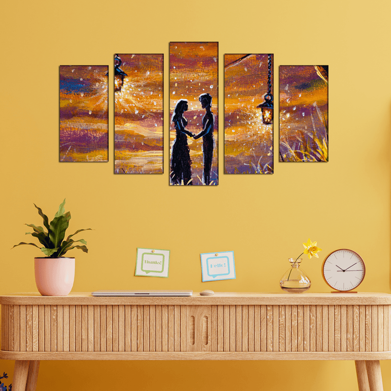 DECORGLANCE Panel painting Romantic Love Couple in Forest Canvas Wall Painting- With 5 Frames