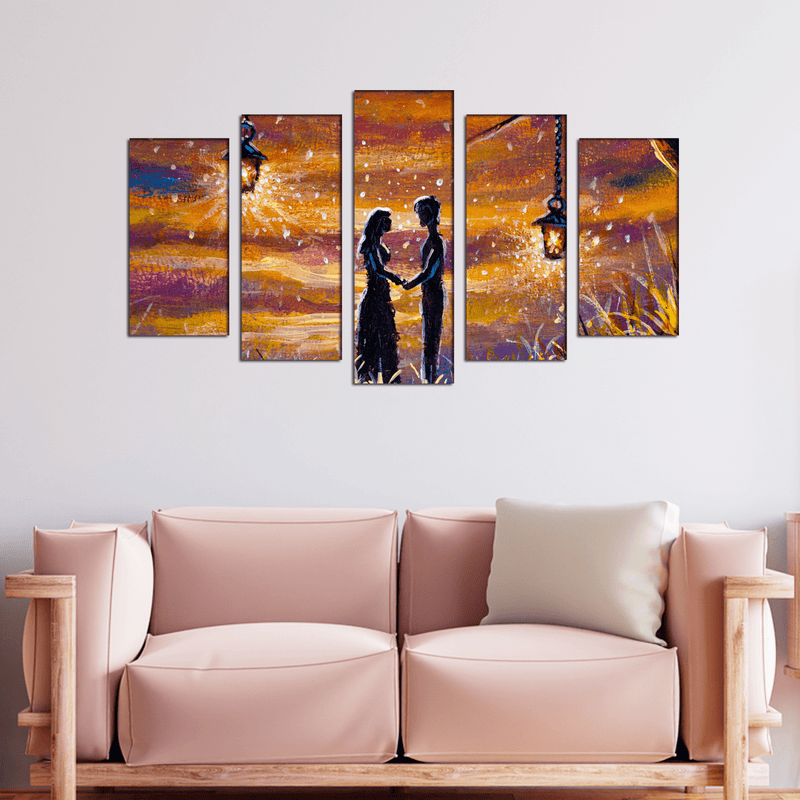DECORGLANCE Panel painting Romantic Love Couple in Forest Canvas Wall Painting- With 5 Frames