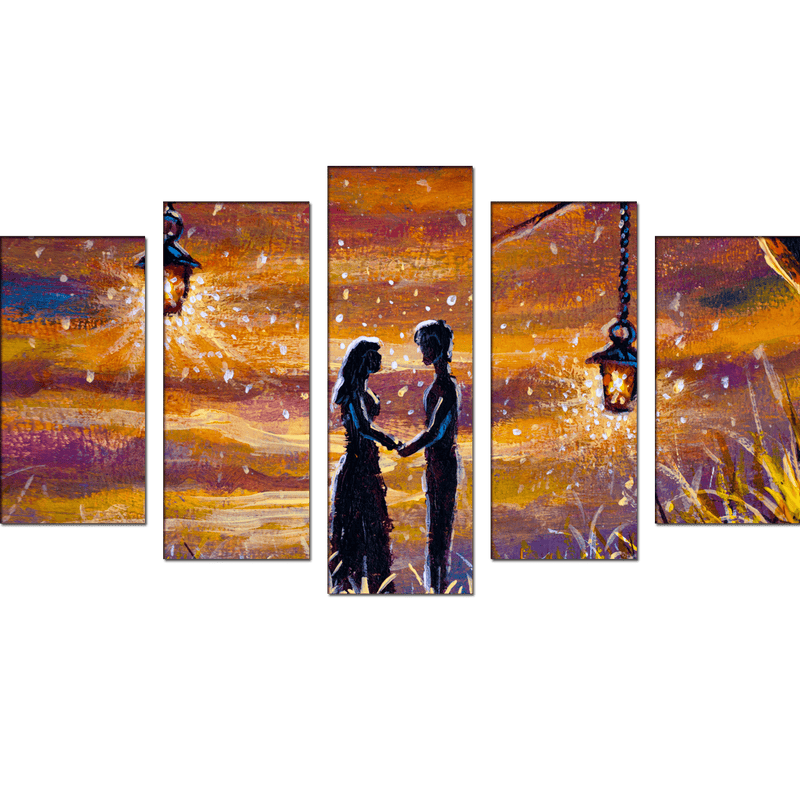 DECORGLANCE Panel painting Romantic Love Couple in Forest Canvas Wall Painting- With 5 Frames
