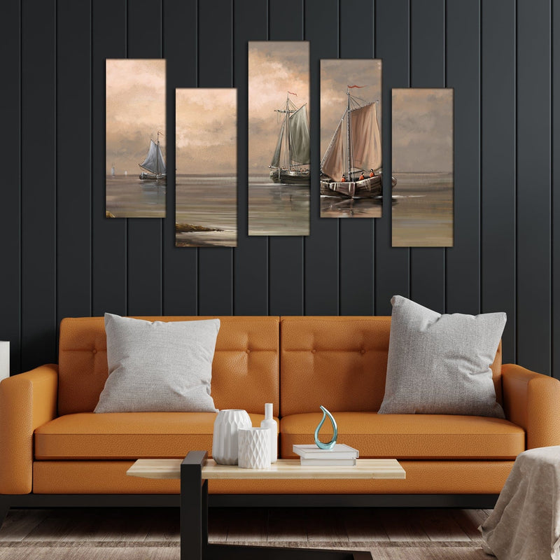 DECORGLANCE Panel painting Row Boat Canvas Panel Wall Painting - With 5 Frames