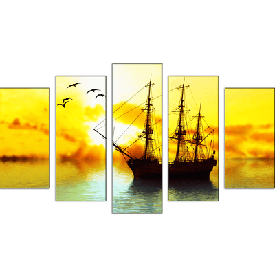 DECORGLANCE Panel painting Sailboat Canvas Wall Painting- With 5 Frames