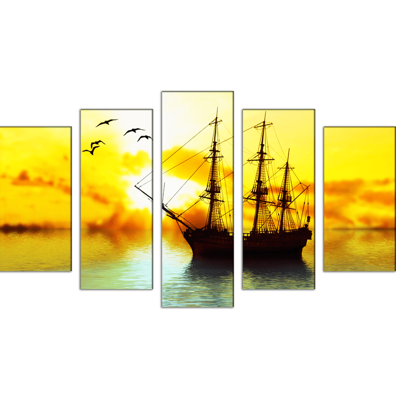 DECORGLANCE Panel painting Sailboat Canvas Wall Painting- With 5 Frames