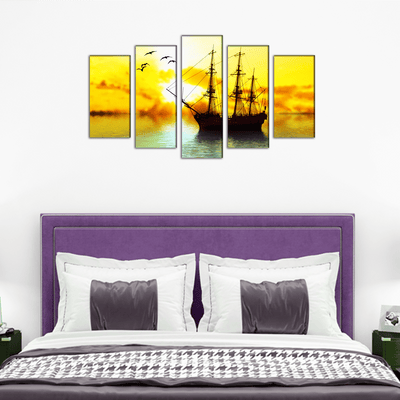 DECORGLANCE Panel painting Sailboat Canvas Wall Painting- With 5 Frames