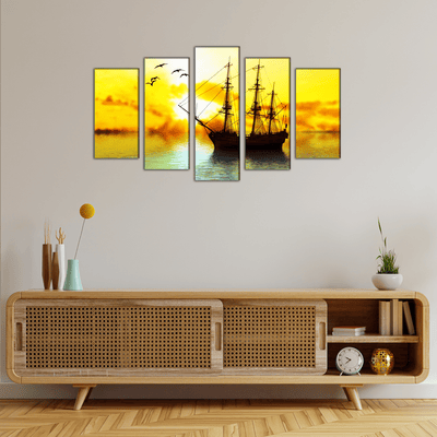 DECORGLANCE Panel painting Sailboat Canvas Wall Painting- With 5 Frames