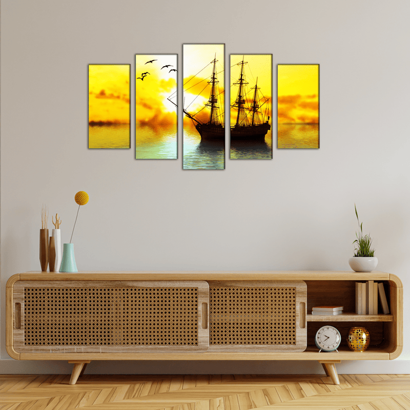 DECORGLANCE Panel painting Sailboat Canvas Wall Painting- With 5 Frames
