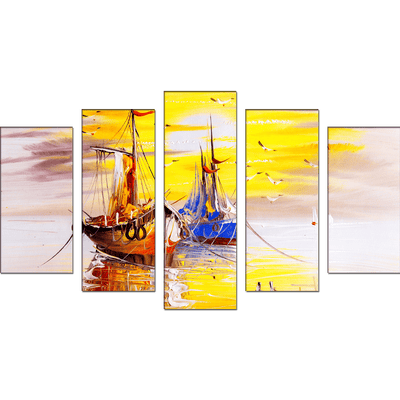 DECORGLANCE Panel painting Sailing Boat Canvas Wall Painting- With 5 Frames