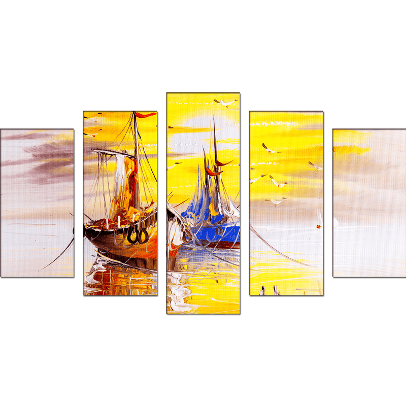 DECORGLANCE Panel painting Sailing Boat Canvas Wall Painting- With 5 Frames
