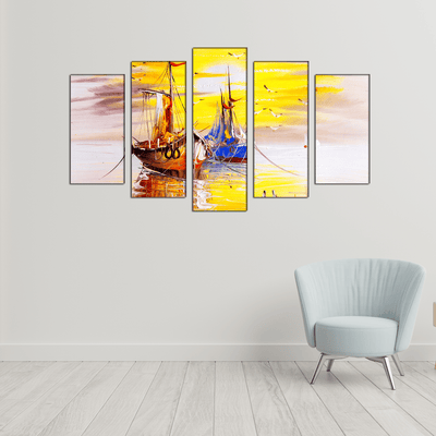 DECORGLANCE Panel painting Sailing Boat Canvas Wall Painting- With 5 Frames