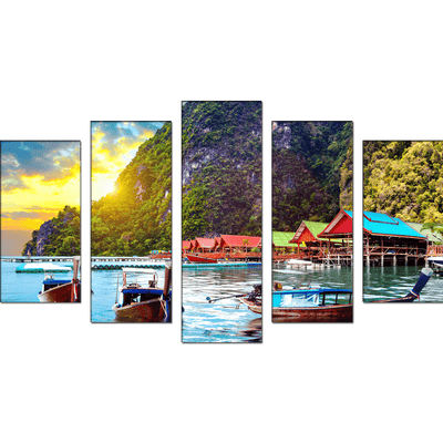 DECORGLANCE Panel painting Scenery Mountain Canvas Wall Painting- With 5 Frames