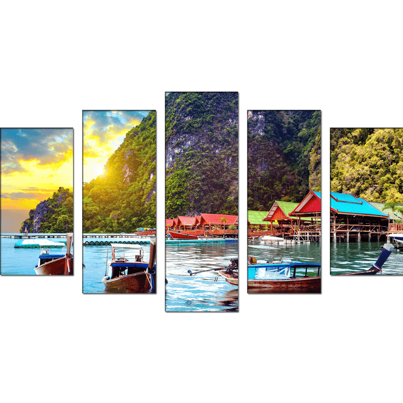 DECORGLANCE Panel painting Scenery Mountain Canvas Wall Painting- With 5 Frames