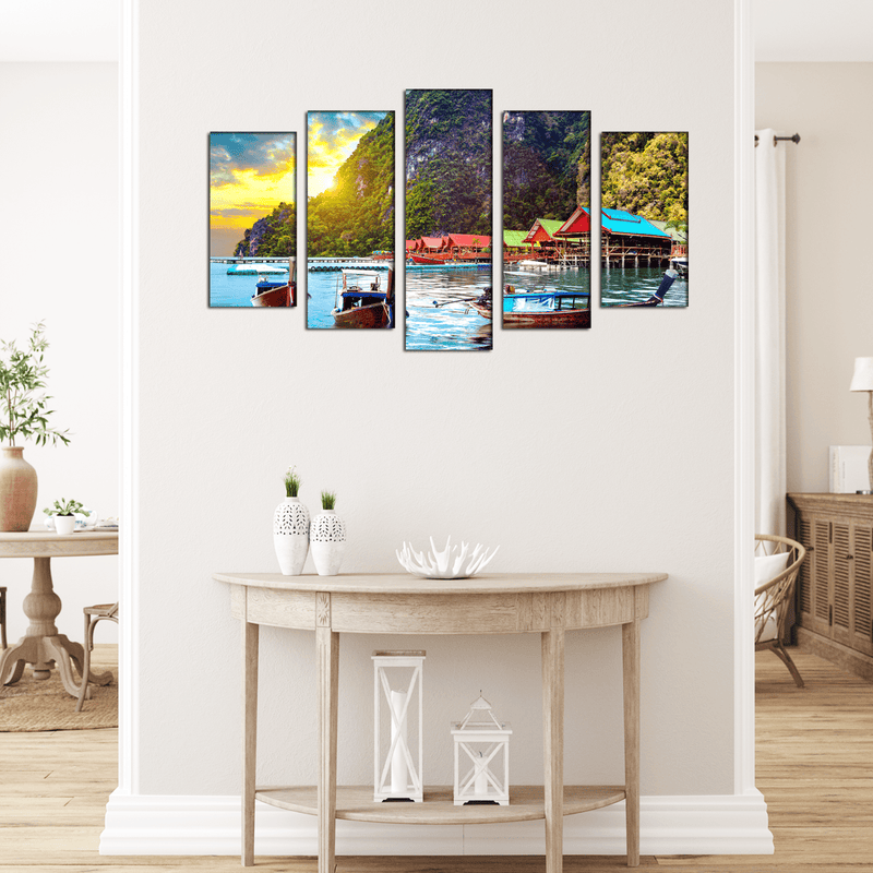 DECORGLANCE Panel painting Scenery Mountain Canvas Wall Painting- With 5 Frames