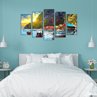 DECORGLANCE Panel painting Scenery Mountain Canvas Wall Painting- With 5 Frames