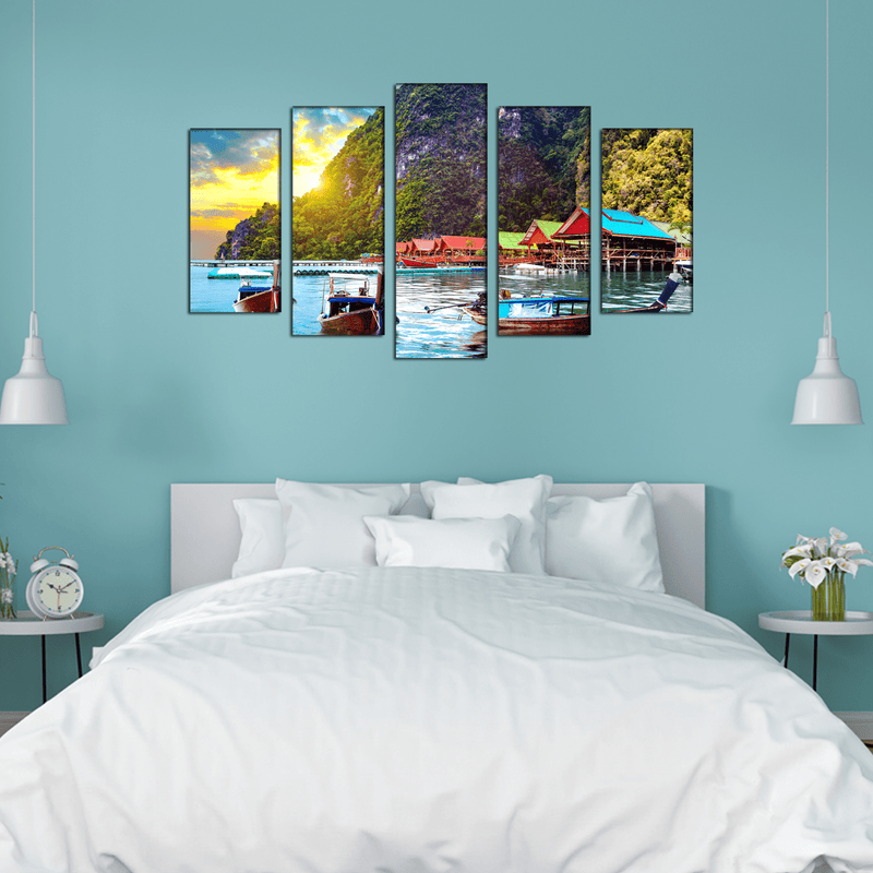 DECORGLANCE Panel painting Scenery Mountain Canvas Wall Painting- With 5 Frames