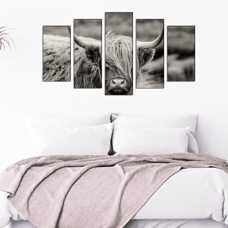 DECORGLANCE Panel painting Scottish Highland Cattle Animal Canvas Wall Painting- With 5 Frames