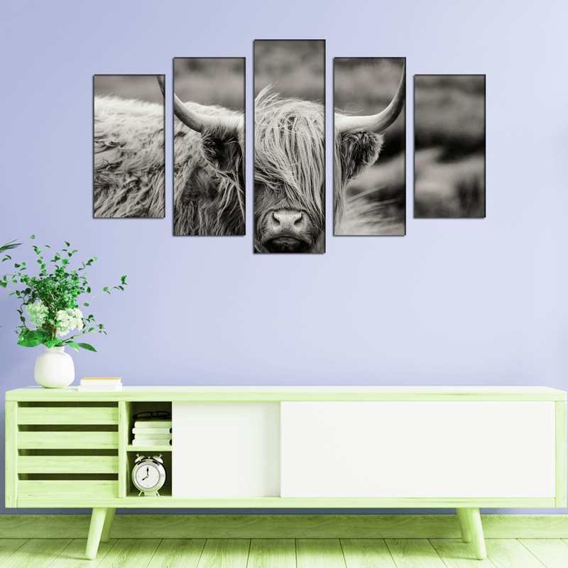 DECORGLANCE Panel painting Scottish Highland Cattle Animal Canvas Wall Painting- With 5 Frames