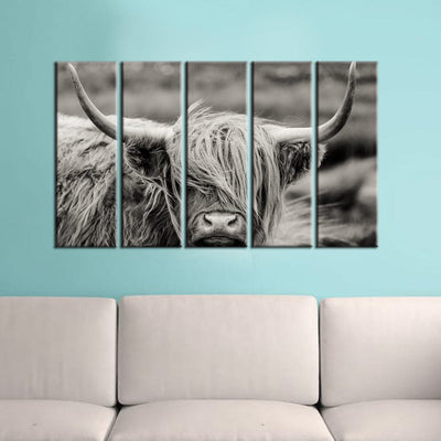 DECORGLANCE Panel painting Panel Painting Scottish Highland Cattle Animal Canvas Wall Painting- With 5 Frames