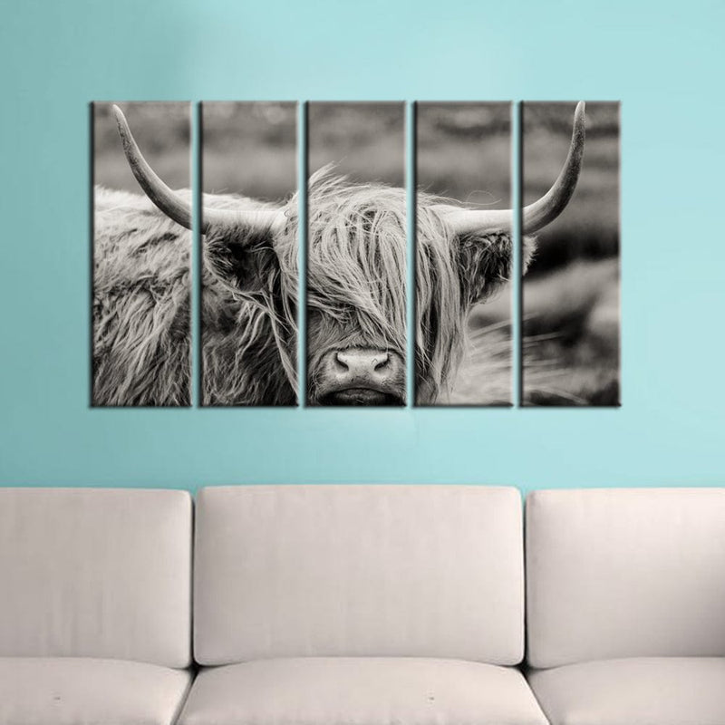 DECORGLANCE Panel painting Panel Painting Scottish Highland Cattle Animal Canvas Wall Painting- With 5 Frames