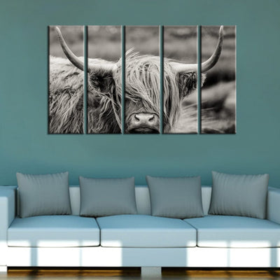 DECORGLANCE Panel painting Panel Painting Scottish Highland Cattle Animal Canvas Wall Painting- With 5 Frames