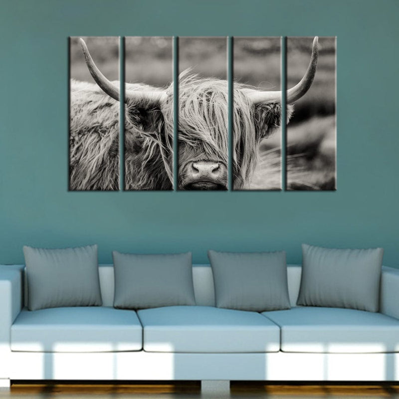 DECORGLANCE Panel painting Panel Painting Scottish Highland Cattle Animal Canvas Wall Painting- With 5 Frames