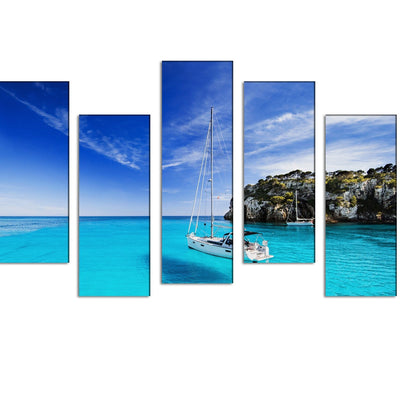 DECORGLANCE Panel painting Sea & Boat Scenery Canvas Wall Painting - With 5 Frames