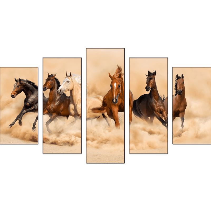 DECORGLANCE Panel painting Six Running Horses Canvas Panel Wall Painting - With 5 Frames