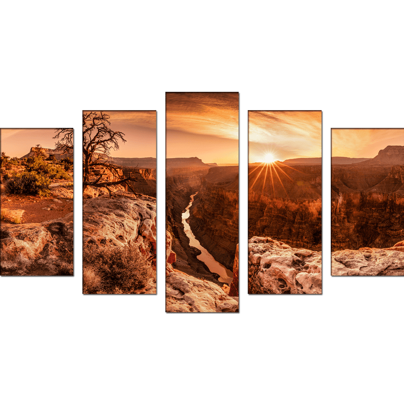 DECORGLANCE Panel painting Sunset Grand Canyon Canvas Wall Painting- With 5 Frames
