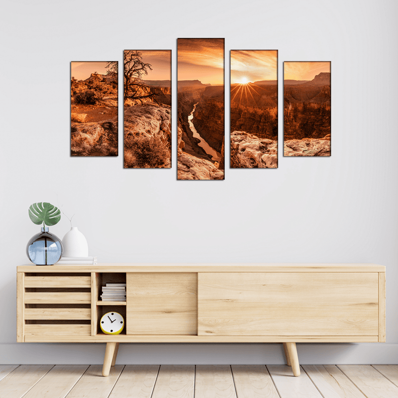 DECORGLANCE Panel painting Sunset Grand Canyon Canvas Wall Painting- With 5 Frames