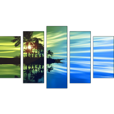 DECORGLANCE Panel painting Sunset landscape View Canvas Wall Painting- With 5 Frames