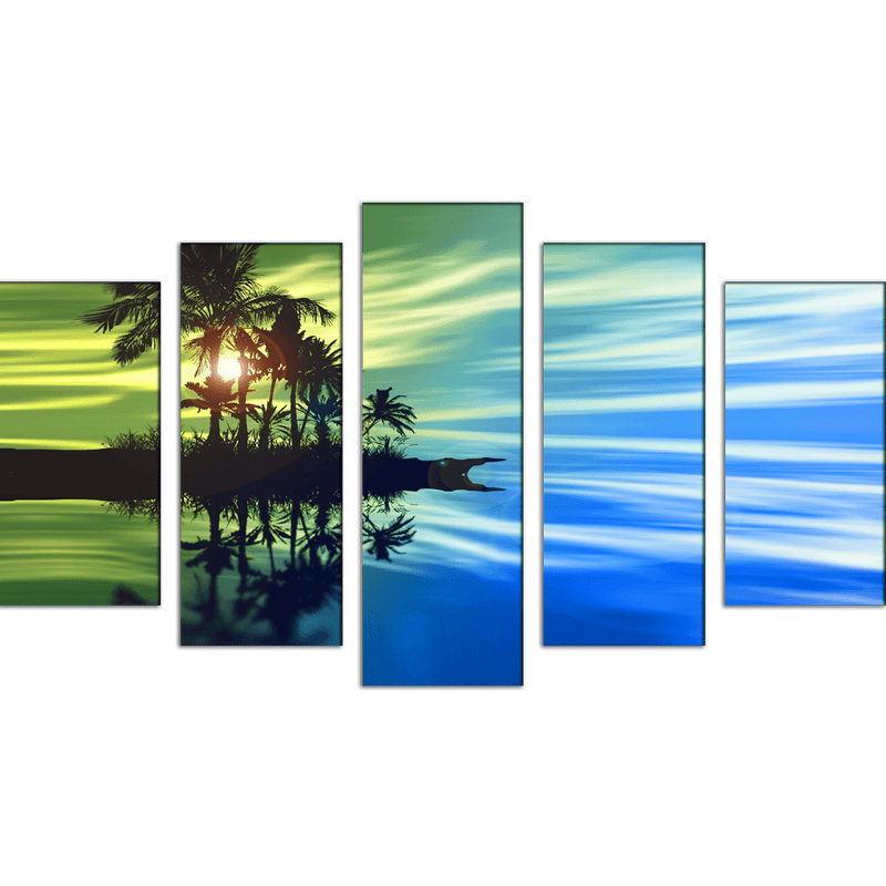 DECORGLANCE Panel painting Sunset landscape View Canvas Wall Painting- With 5 Frames