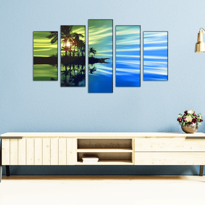 DECORGLANCE Panel painting Sunset landscape View Canvas Wall Painting- With 5 Frames