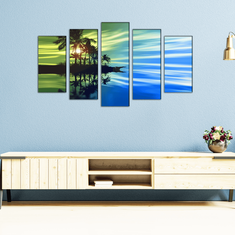 DECORGLANCE Panel painting Sunset landscape View Canvas Wall Painting- With 5 Frames