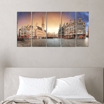 decorglance Panel Paintings Panorama View Of Grand Place Canvas Wall Painting -With 5 Panel