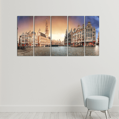 decorglance Panel Paintings Panorama View Of Grand Place Canvas Wall Painting -With 5 Panel