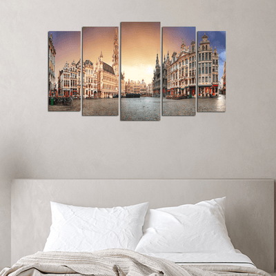 decorglance Panel Paintings Panorama View Of Grand Place Canvas Wall Painting - With 5 Panel