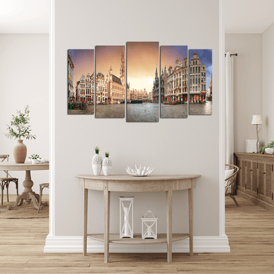 decorglance Panel Paintings Panorama View Of Grand Place Canvas Wall Painting - With 5 Panel
