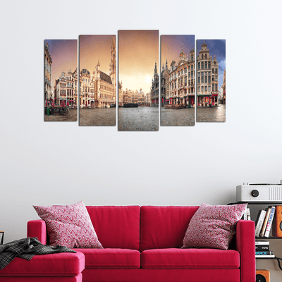 decorglance Panel Paintings Panorama View Of Grand Place Canvas Wall Painting - With 5 Panel