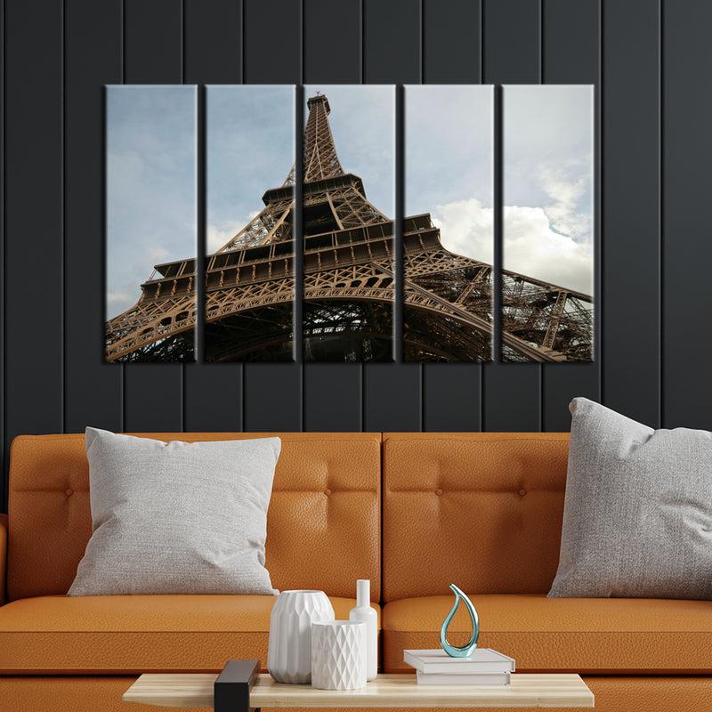 Closeup Shoot Of Eiffel Tower Canvas Wall Painting- With 5 Frames