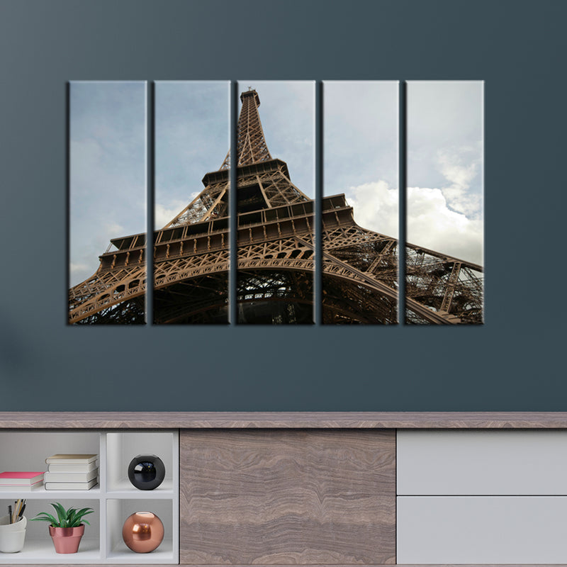 Closeup Shoot Of Eiffel Tower Canvas Wall Painting- With 5 Frames