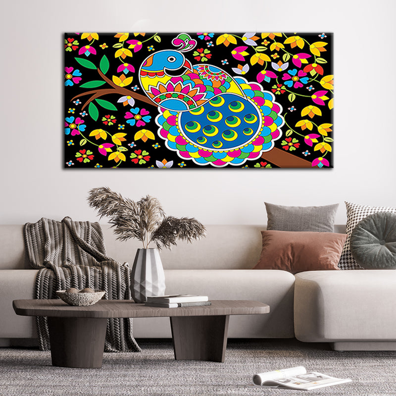 Madhubani Pattern Peacock Canvas Wall Painting