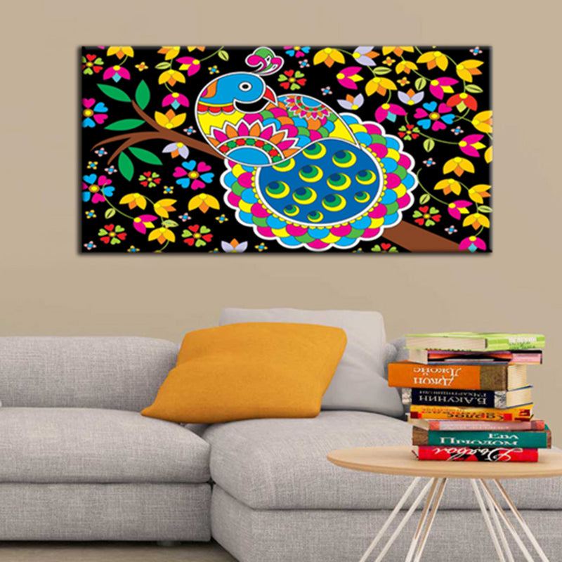 Madhubani Pattern Peacock Canvas Wall Painting