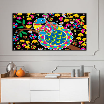 Madhubani Pattern Peacock Canvas Wall Painting