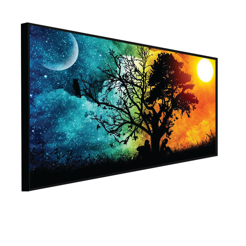 Day & Night Tree Scenery Canvas Floating Frame Wall Painting