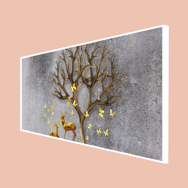 Deer With Beautiful Butterfly Canvas Floating Frame Wall Painting