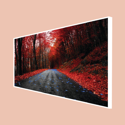 Laeacco Forest Trees Red Leaves Road Canvas Floating Wall Painting