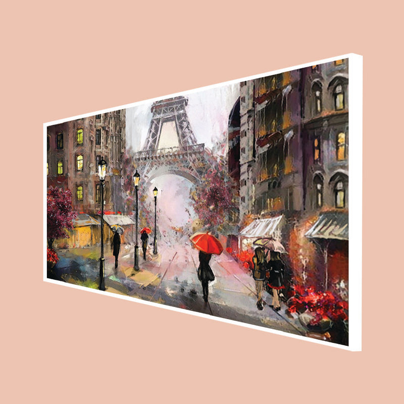 Artistic Color Eiffel Tower Scenery Canvas Floating Frame Wall Painting